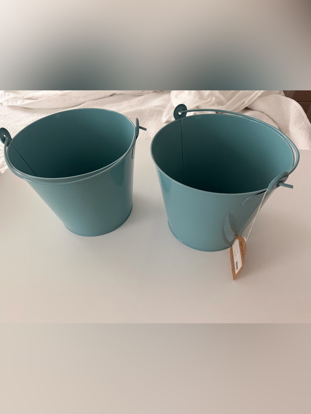 Home Collection Teal Metal Storage Buckets - Set of 2